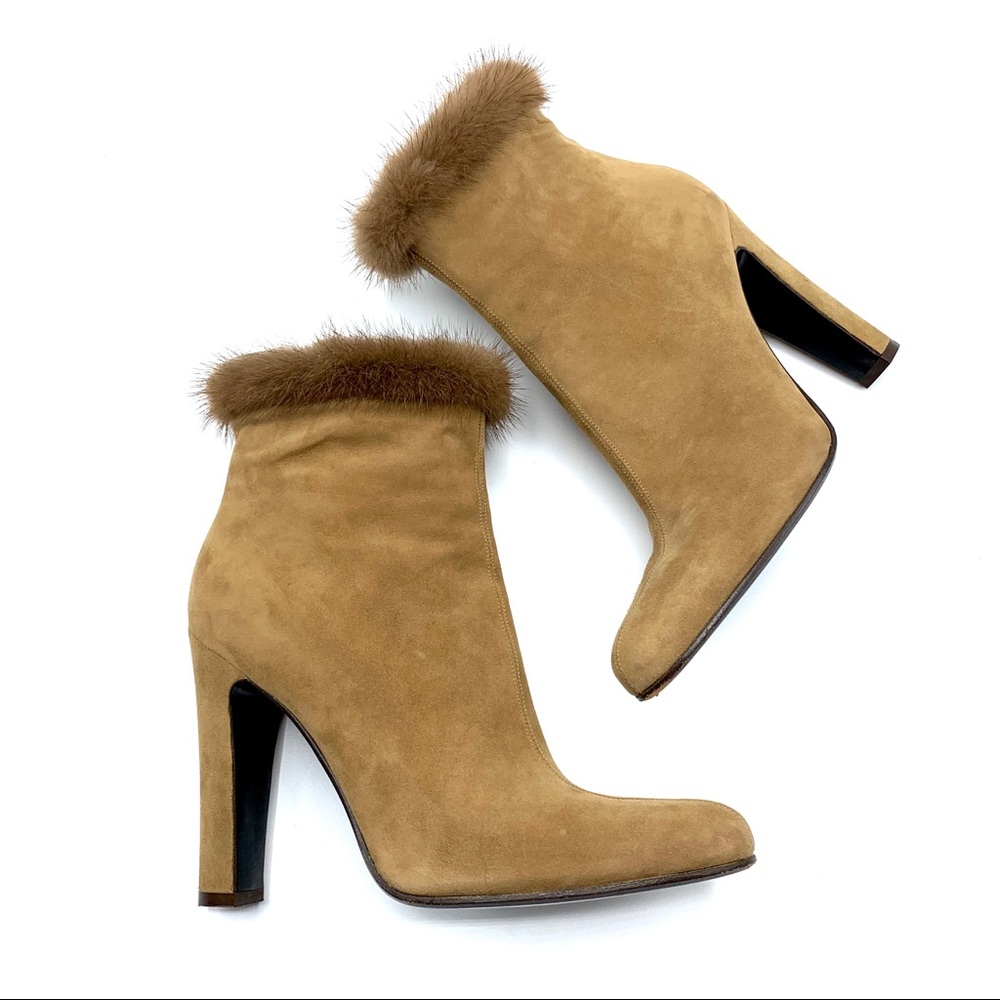 Patrick Cox Suede Booties With Mink Trim - image 3